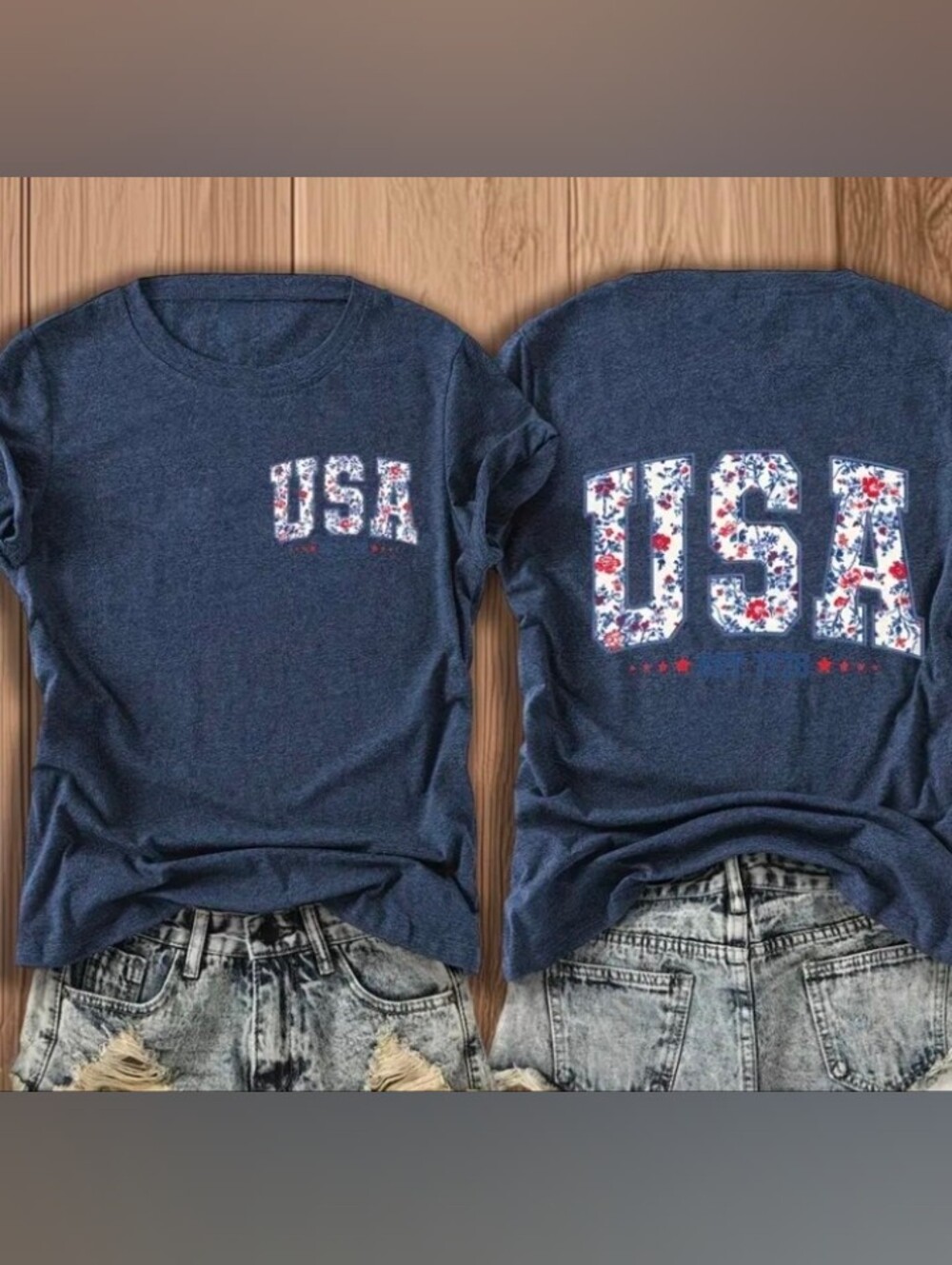 Navy USA Floral Graphic T-Shirt